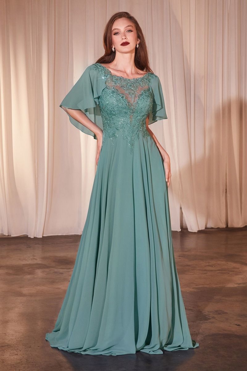 A-Line Chiffon Gown With Caplet - Vero.com 