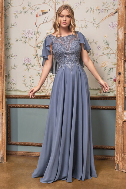 A-Line Chiffon Gown With Caplet - Vero.com 
