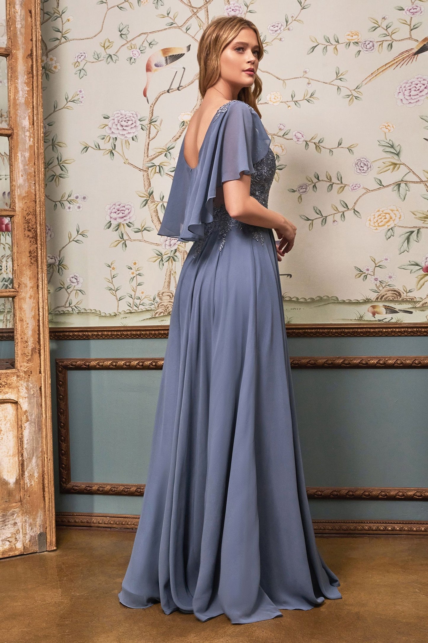 A-Line Chiffon Gown With Caplet - Vero.com 