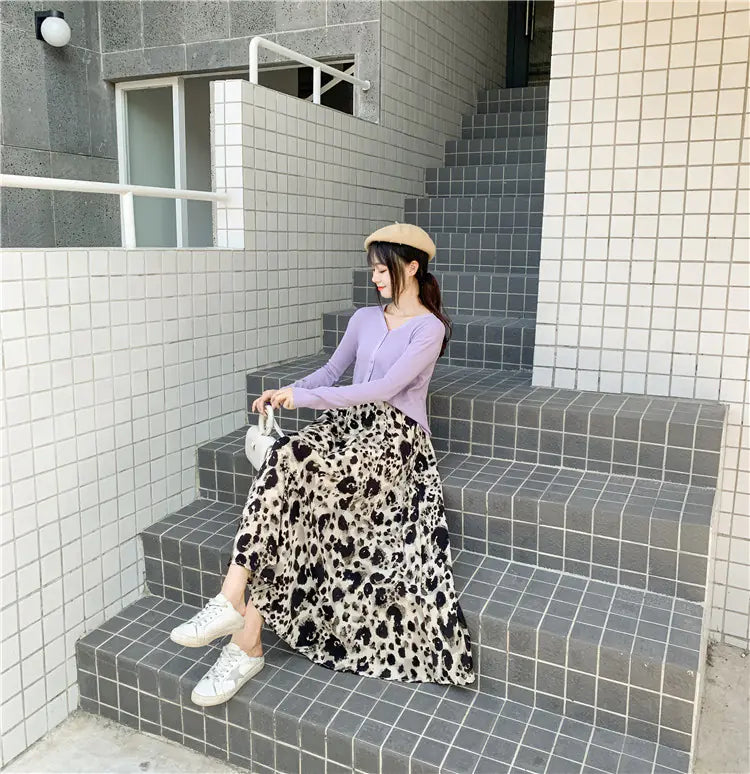 High Waist Slim Leopard Print Mid-Length Skirt - Vero.com 