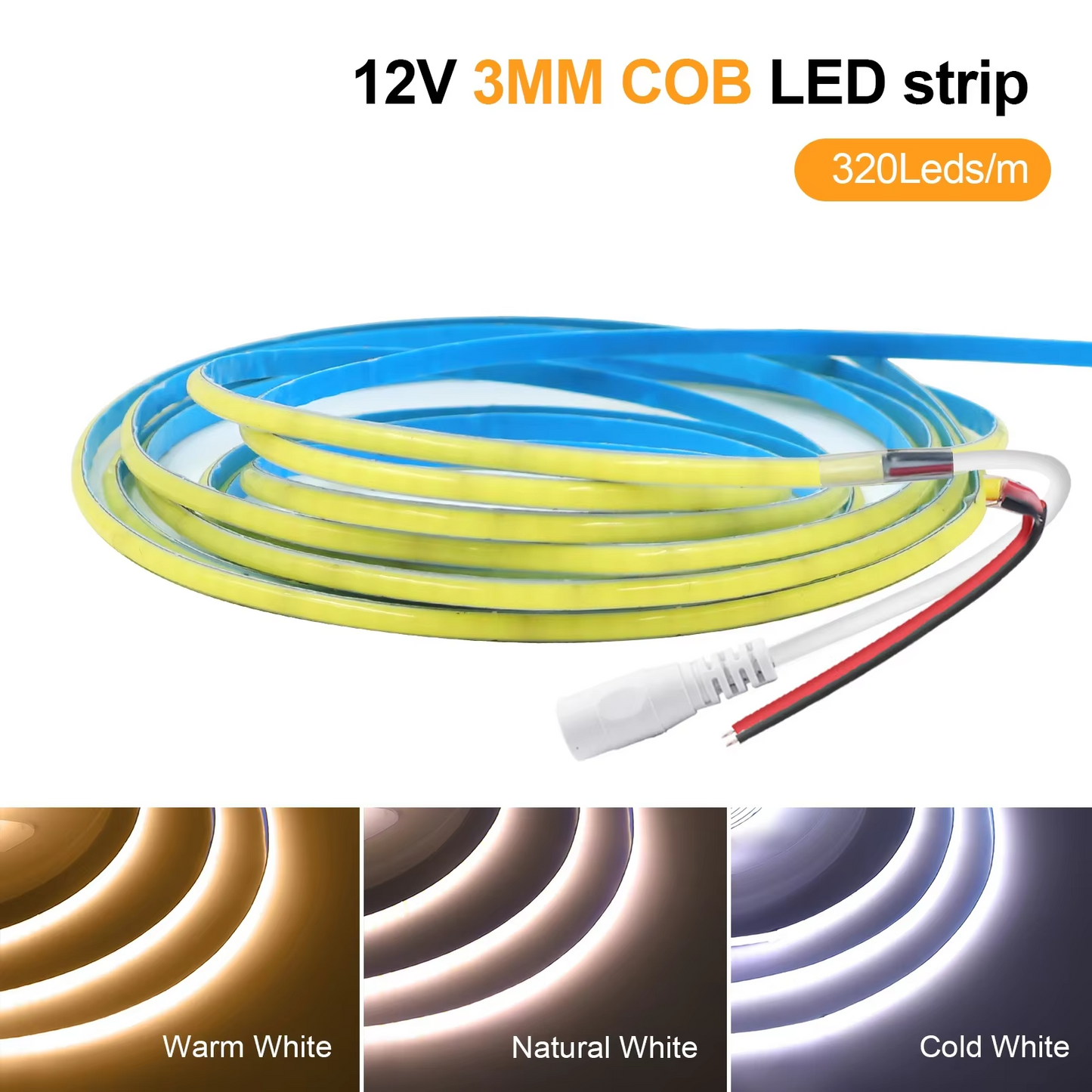 2.7mm 3mm 4mm 5mm Ultra Thin PCB DC3.7V 5V 12V 24V High Density Soft Flexible COB LED Strip Tape Light Bar for Decoration Lights