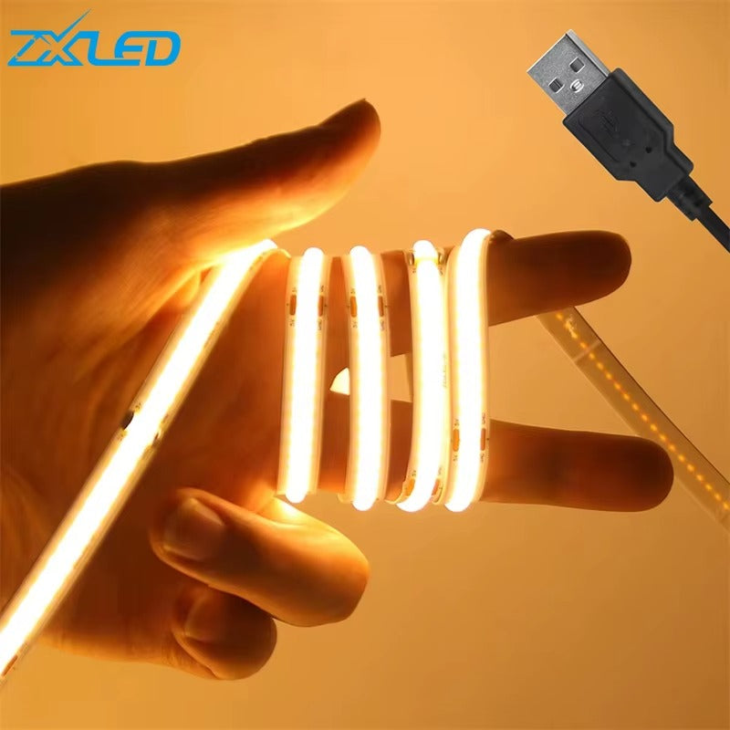 High Quality Super Bright No Light Spots Led Strip Light 8mm IP20 300led Flexible 5v Usb Cob Led Strip