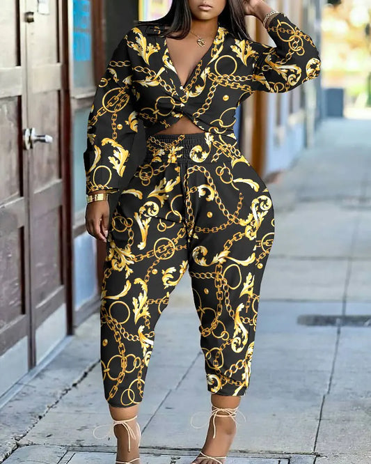 Women's Long Sleeve Printed Two-Piece Suit for Spring/Fall - Vero.com 