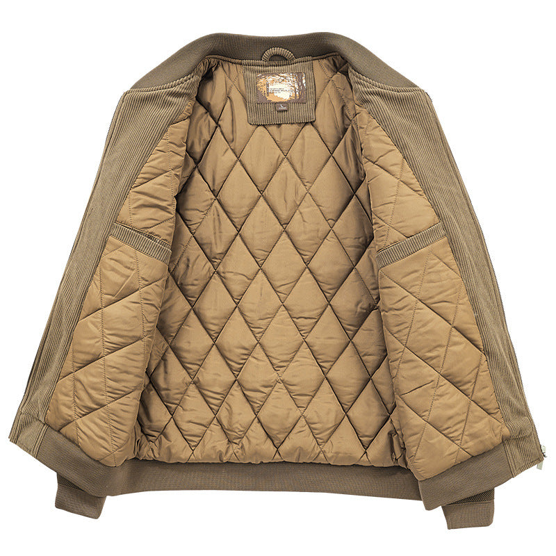 Mens Round Collar Winter Zipped Up Elbow Patch Jacket - Vero.com 