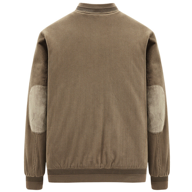 Mens Round Collar Winter Zipped Up Elbow Patch Jacket - Vero.com 