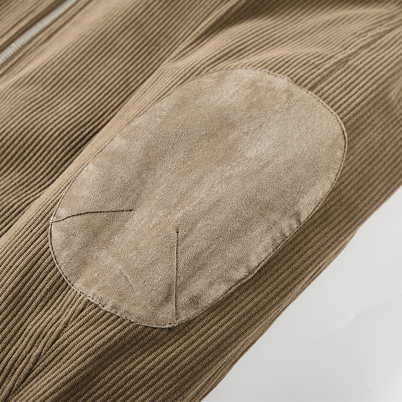 Mens Round Collar Winter Zipped Up Elbow Patch Jacket - Vero.com 