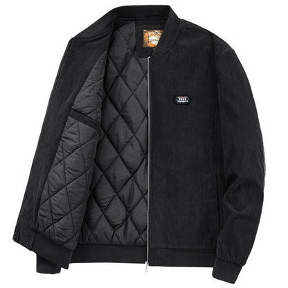 Mens Round Collar Winter Zipped Up Elbow Patch Jacket - Vero.com 