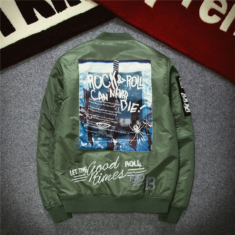 Men Print Plus Size Stand Collar Bomber Jacket Outwear - Vero.com 