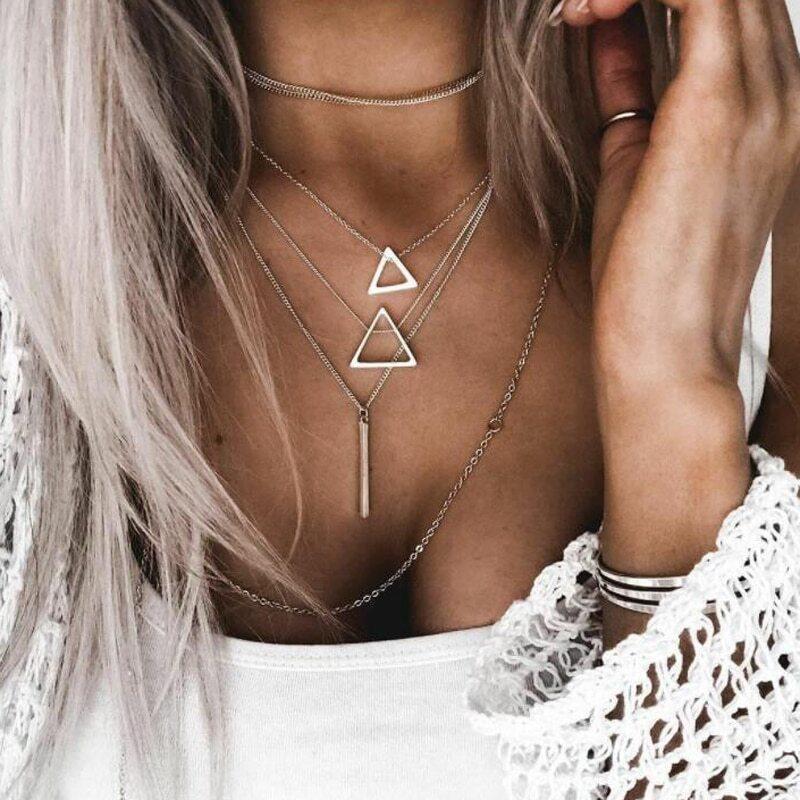 Double Triangle Multilayer Necklace - Vero.com 