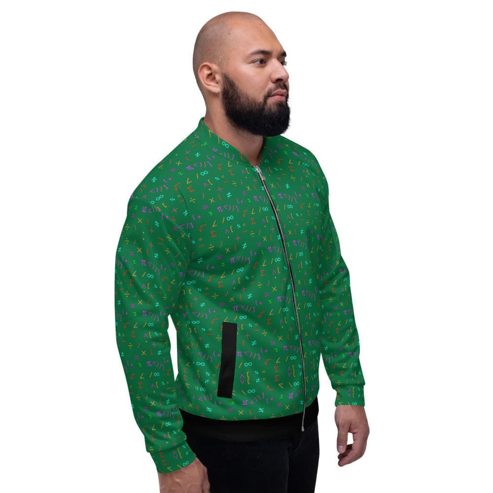 Bomber Jacket for Men - Green Math Equations Pattern - Vero.com 