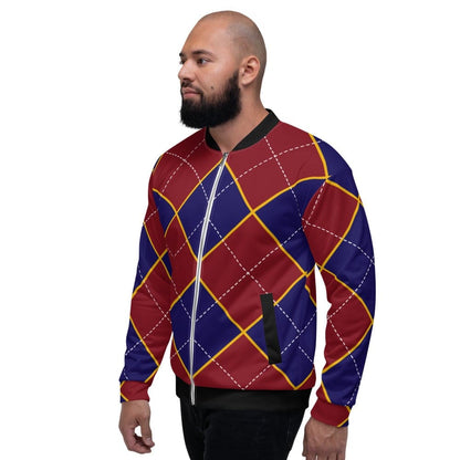 Bomber Jacket for Men - Red and Blue Argyle Pattern - Vero.com 