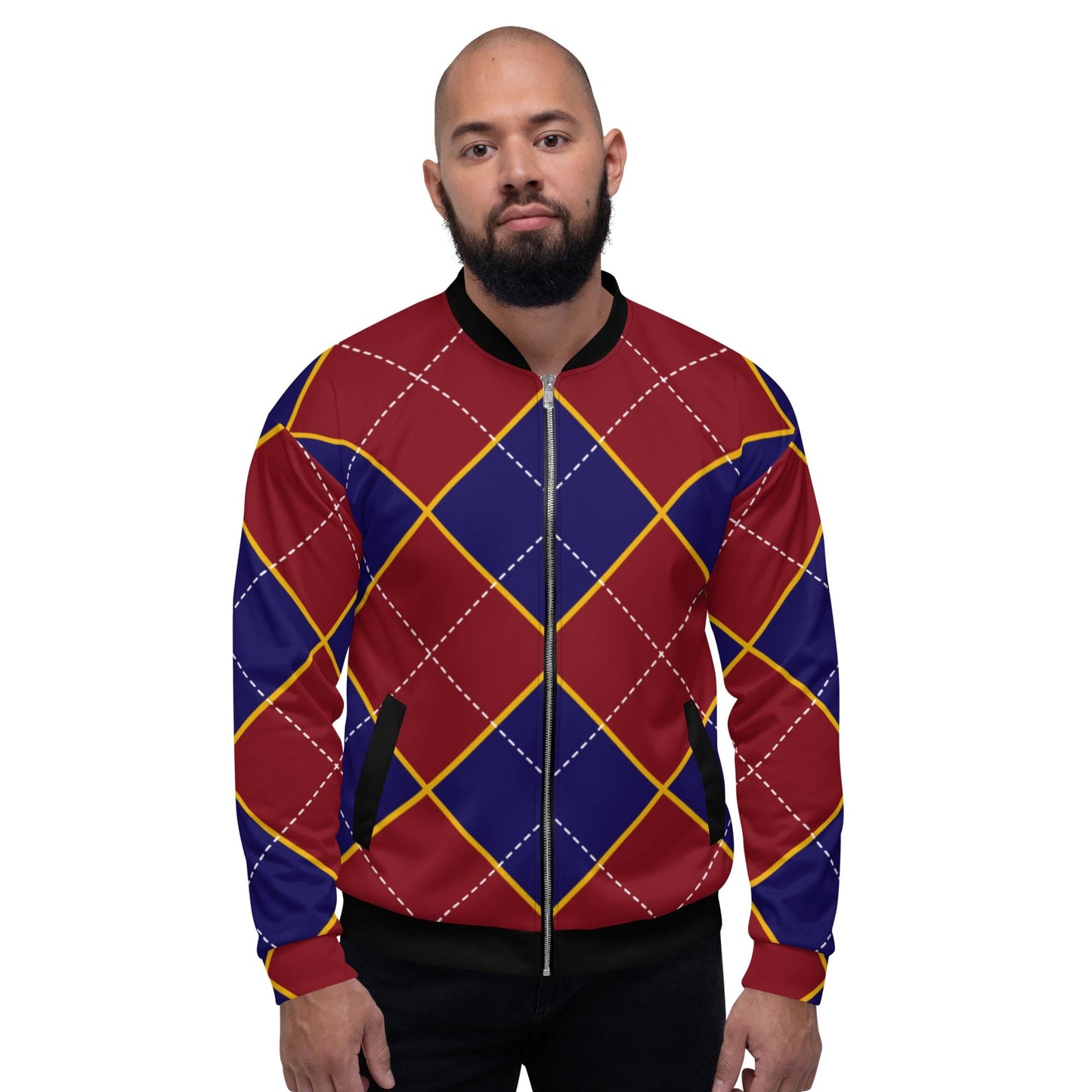 Bomber Jacket for Men - Red and Blue Argyle Pattern - Vero.com 