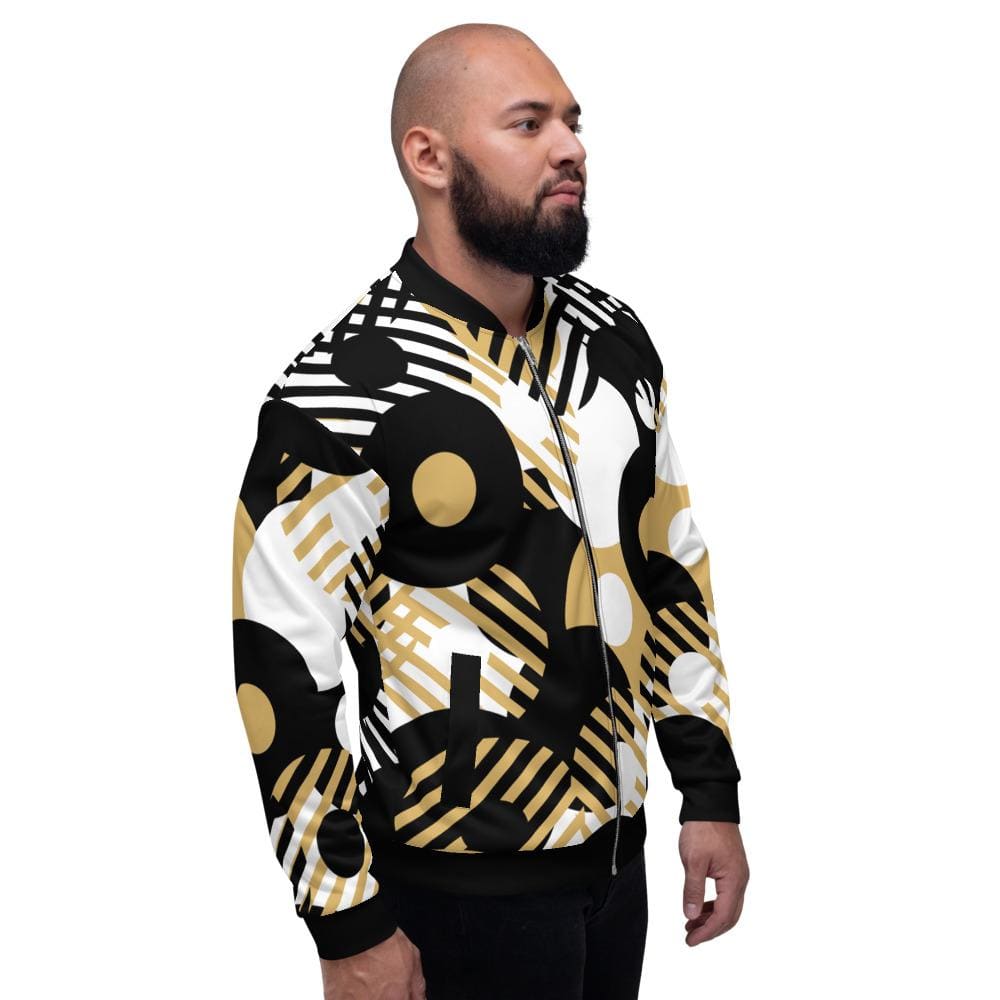 Bomber Jacket for Men - Black Multicolor Retro Geometric Pattern - Vero.com 