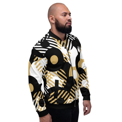 Bomber Jacket for Men - Black Multicolor Retro Geometric Pattern - Vero.com 