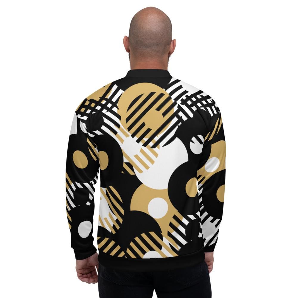 Bomber Jacket for Men - Black Multicolor Retro Geometric Pattern - Vero.com 