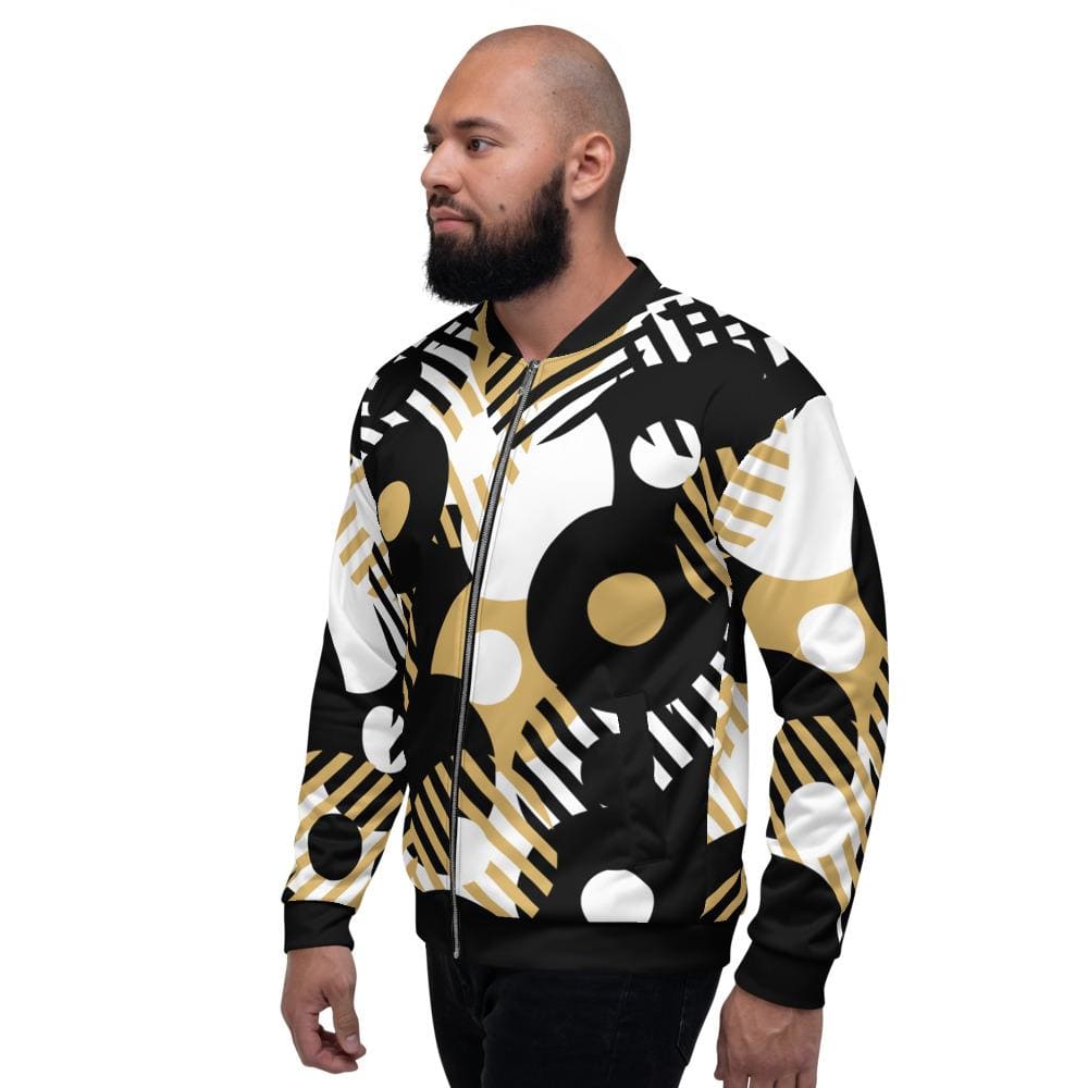 Bomber Jacket for Men - Black Multicolor Retro Geometric Pattern - Vero.com 