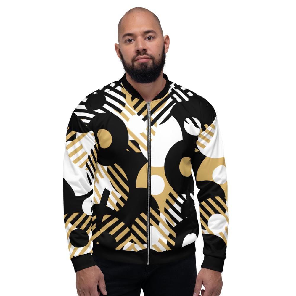 Bomber Jacket for Men - Black Multicolor Retro Geometric Pattern - Vero.com 