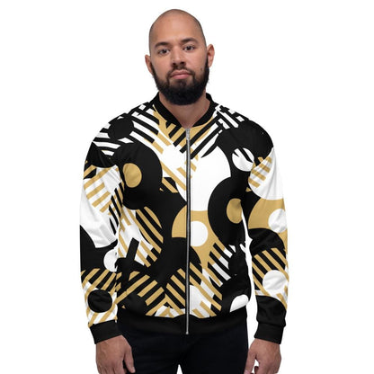 Bomber Jacket for Men - Black Multicolor Retro Geometric Pattern - Vero.com 