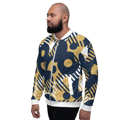 Bomber Jacket for Men - Blue Multicolor Retro Geometric Pattern - Vero.com 
