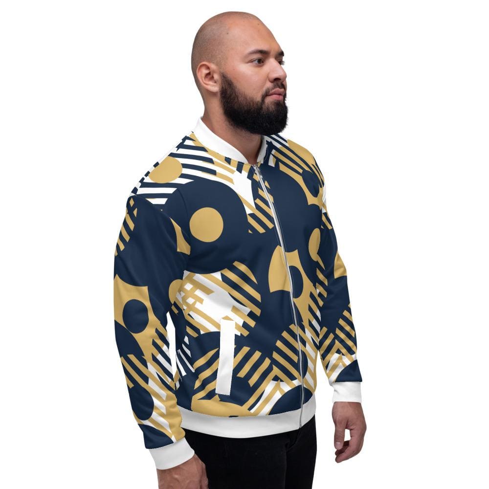 Bomber Jacket for Men - Blue Multicolor Retro Geometric Pattern - Vero.com 