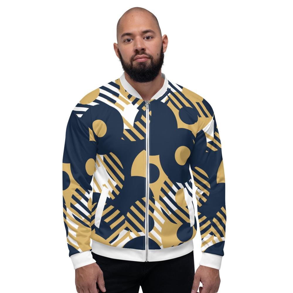Bomber Jacket for Men - Blue Multicolor Retro Geometric Pattern - Vero.com 