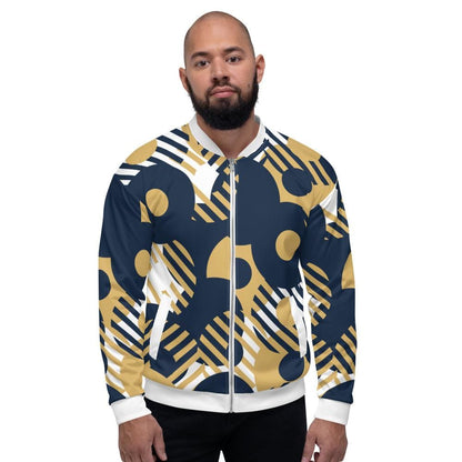 Bomber Jacket for Men - Blue Multicolor Retro Geometric Pattern - Vero.com 