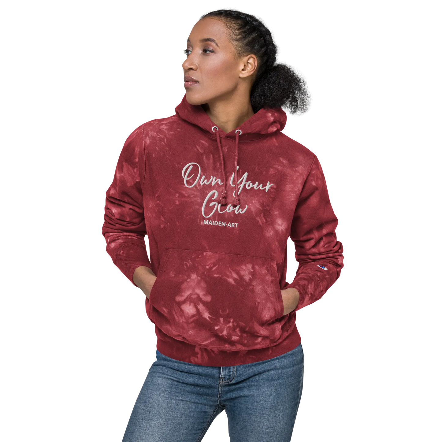 Own Your Glow Unisex Champion tie-dye hoodie with Embroidery | Champion hoodie - Vero.com 